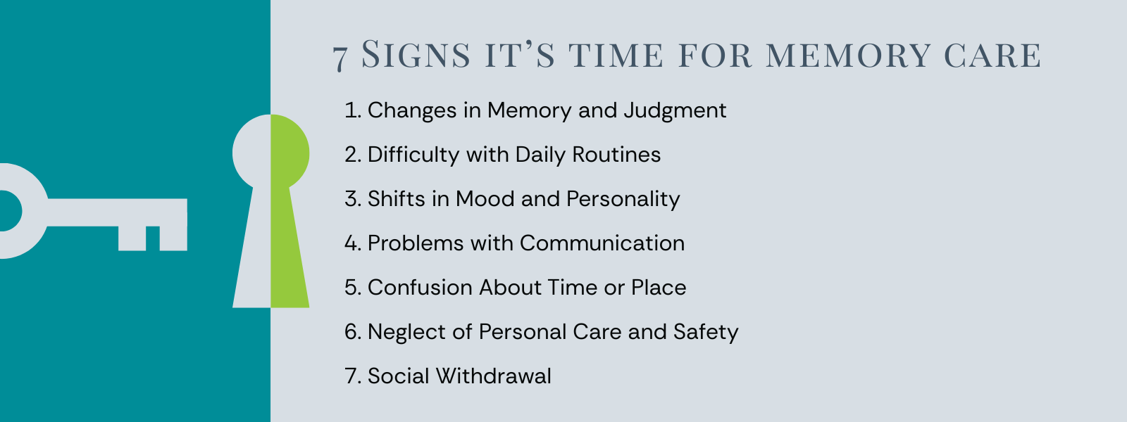 a graphic stating the 7 signs its time for memory care